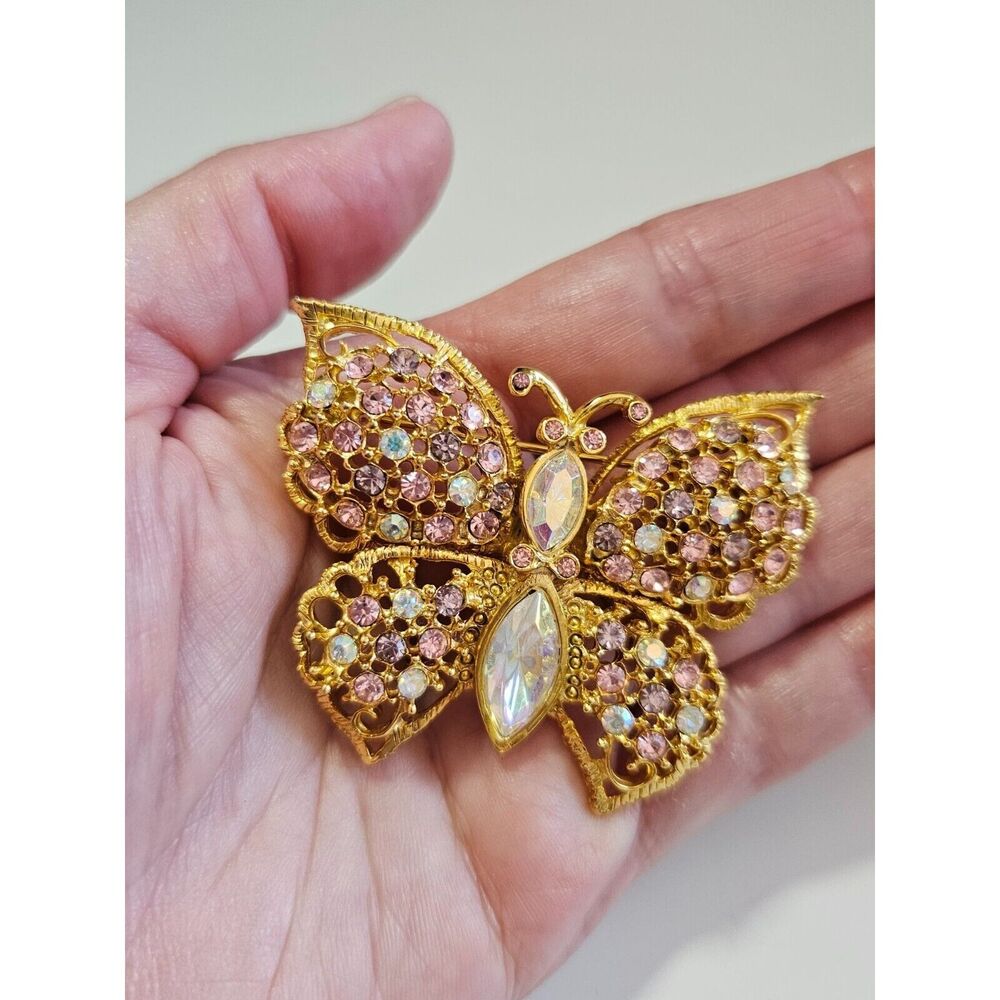 RJ Graziano vintage pink butterfly gold tone brooch